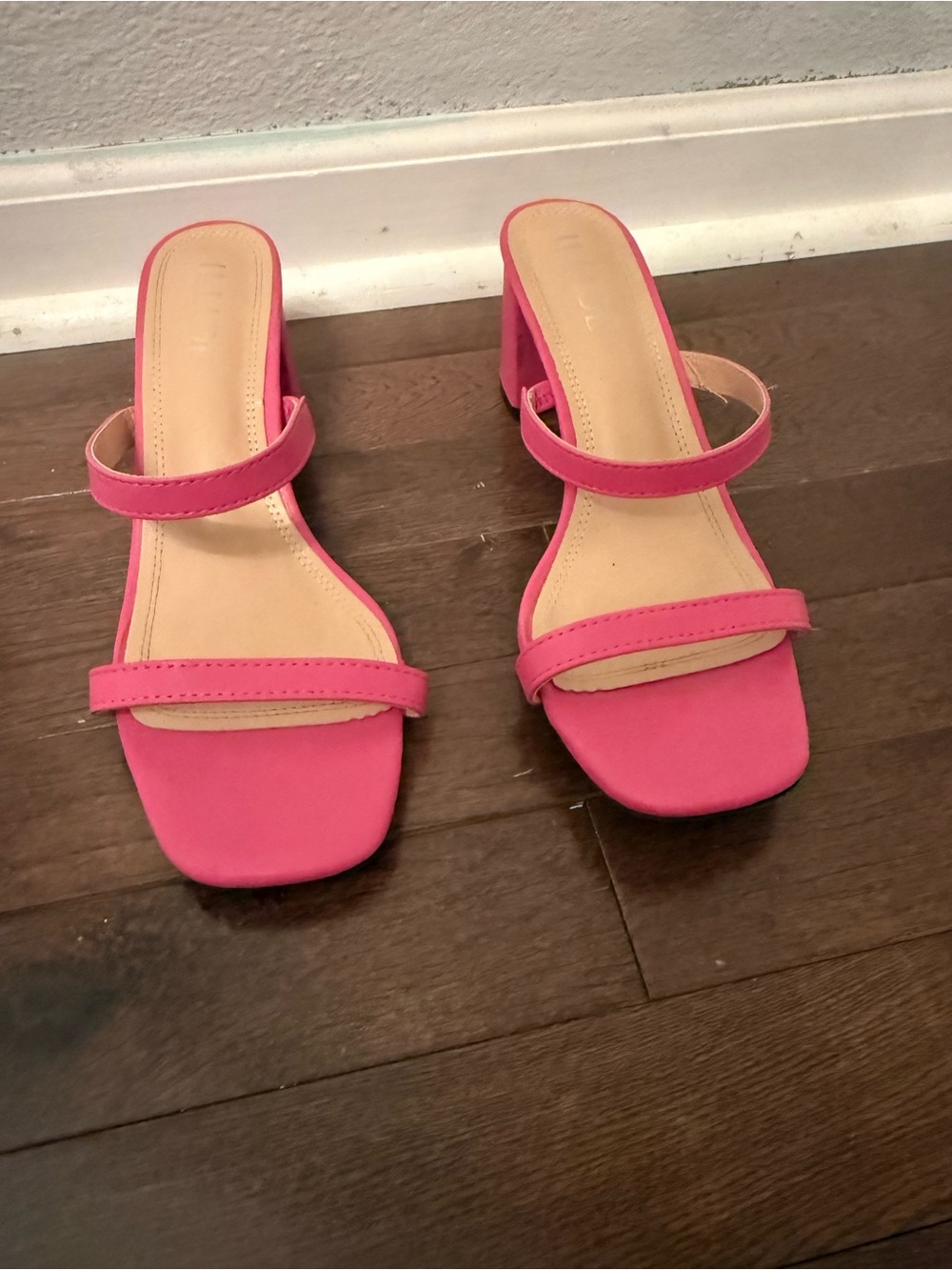 Women's Pink Block Heel Slide Sandals